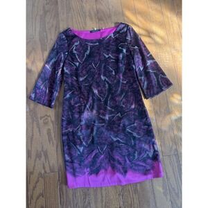 Elie Tahari Abstract Print Shift Dress Size 6 Magenta Pink Black Chic Modern